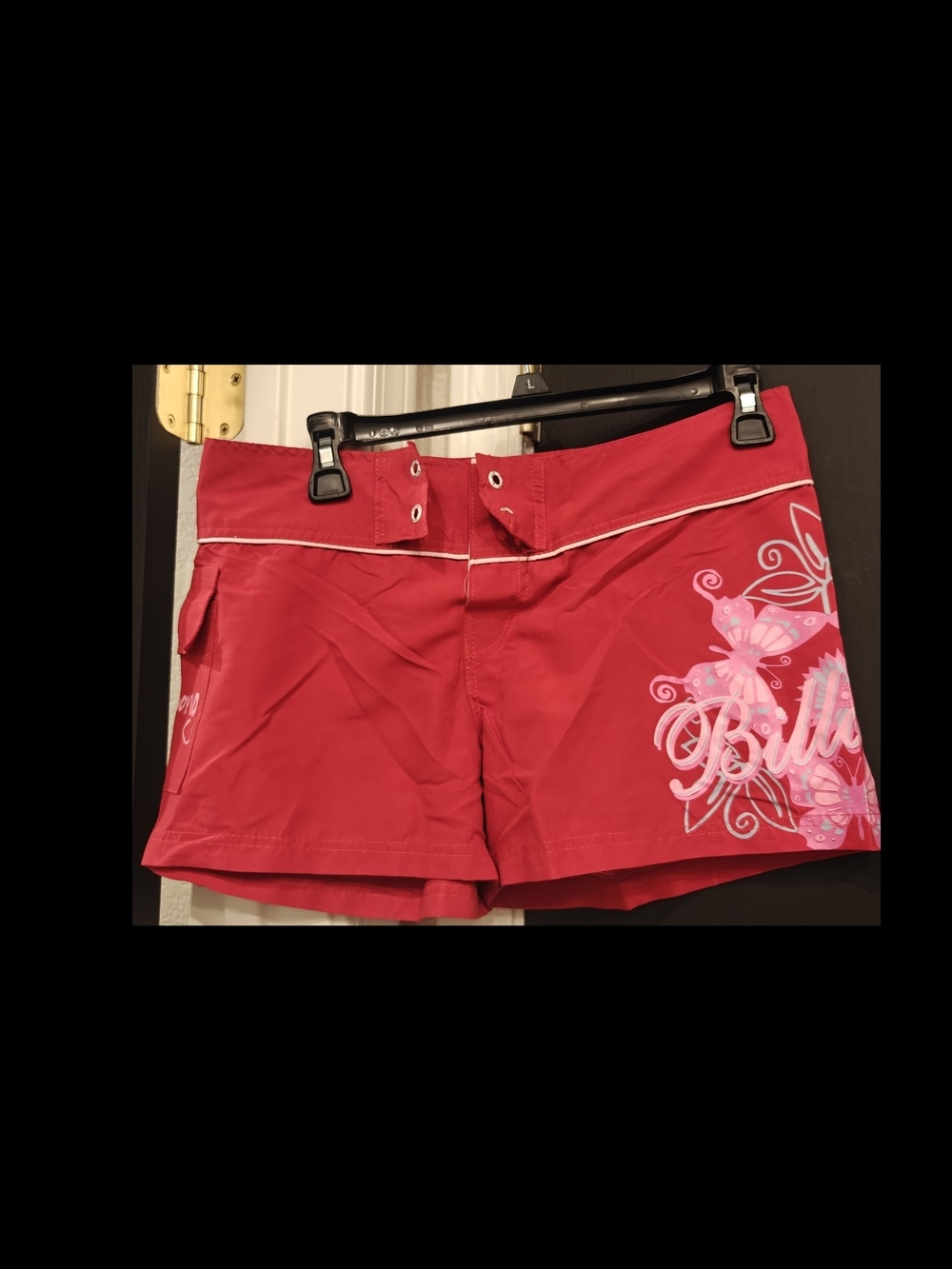 Billabong Red Women's Bermuda Shorts with Pink Floral Graphic
